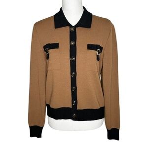 ST. JOHN Brown/Black Button Front Santana Knit Cardigan Size 6